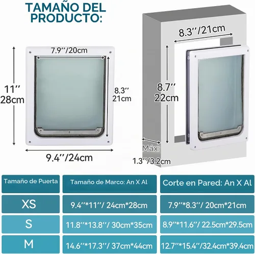 Vista 5 de PAWISE Puerta de perro de 2 vías, puerta para perro con cerradura con panel de metal seguro y solapa transparente flexible, resistente a