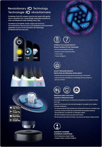 Vista 11 de Oral-B iO Series 9 Cepillo de dientes eléctrico con 4 cabezales de cepillo, Aqua Alabaster