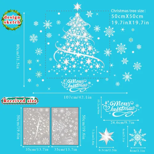 Vista 6 de Decoraciones de Navidad para ventana, calcomanías plateadas para árbol de Navidad, copo de nieve, calcomanías de doble cara, decoración de ventana