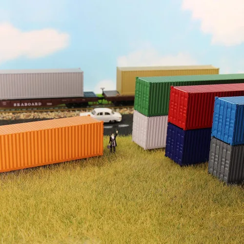 Vista 7 de 3pcs HO Escala sin decorar 40 ' (pies) Contenedores de envío 1:87 Deep Bule acanalado Side Container C8740DB
