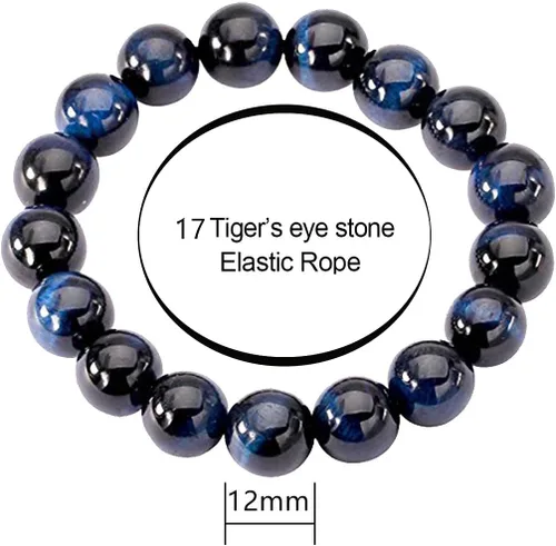 Vista 4 de Jewever Pulsera elástica de cuentas redondas lisas de ojo de tigre, unisex (varias piezas)