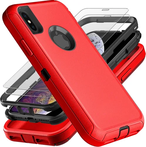 Vista 10 de YKHJKLEC Funda para iPhone Xs Max, grado militar 3 en 1, resistente a los golpes, a prueba de caídas, polvo con 2 protectores de pantalla de vidrio