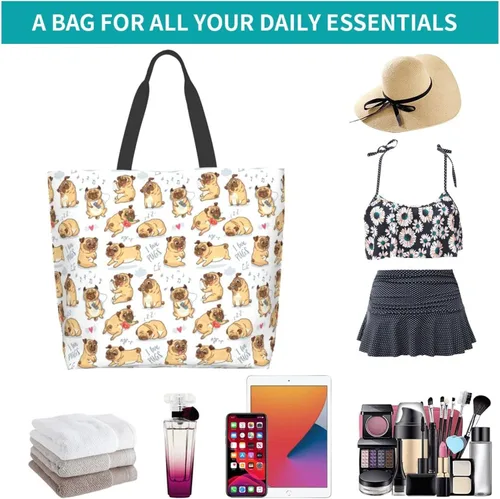 Vista 6 de Qwalnely Bolsa de lona para mujer, bolsa de lona de playa, bolsa de viaje reutilizable, bolsa de compras para mujeres y niñas