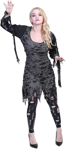 Vista 2 de EraSpooky Disfraz de zombie viviente muerto de Halloween para mujer Gris