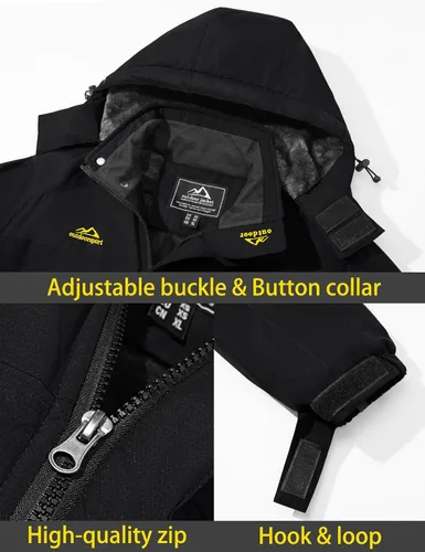 Vista 5 de TACVASEN Chaqueta de esquí de invierno para hombre, abrigo de nieve impermeable, forro polar, parka cálida con capucha