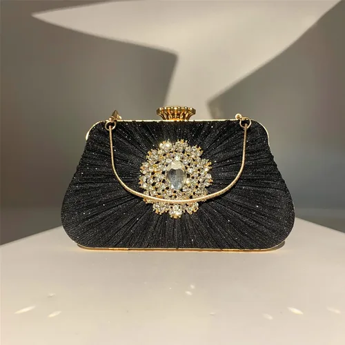 Vista 7 de Buric - Bolso de mano con purpurina para mujer, con diamantes plisados, para novia, boda, fiesta, con bolsa de diamantes de imitación