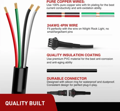 Vista 4 de Nilight - Cable de extensión para motocicleta, 4 tiras de luces led de 2 pies, 3 divisores en Y de 2 vías, extensión de 4 clavijas para tiras