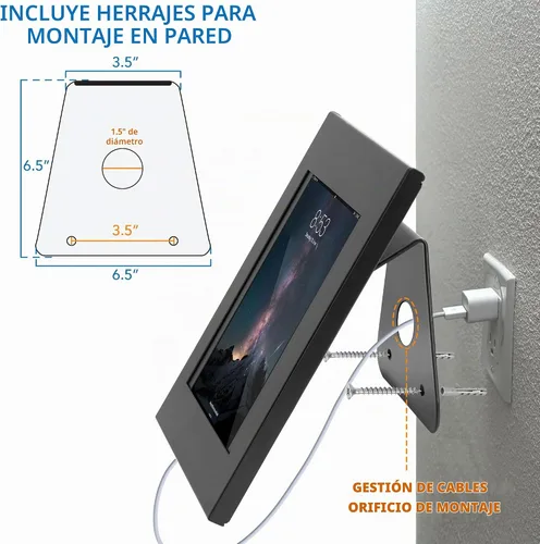 Vista 5 de Mount-It! Soporte de quiosco para iPad, con bloqueo antirrobo para tableta para encimera y montaje en pared, soporte de pared giratorio de 90°