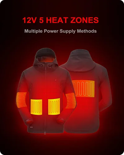 Vista 2 de DEWBU - Chaqueta térmica con batería de 12 V para invierno y exterior, con capa de calor eléctrica