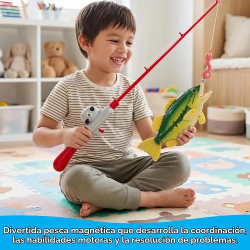 Vista 8 de Small World Toys Juego de pesca para niños, juguete magnético de pesca de bajo para niños a partir de 3 años, incluye caña de pescar para niños
