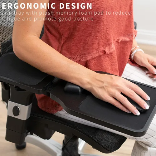 Vista 3 de VIVO Alfombrilla de mouse de madera con cojín para muñeca, bandeja de plataforma de soporte de longitud ajustable, extensión de fijación de silla