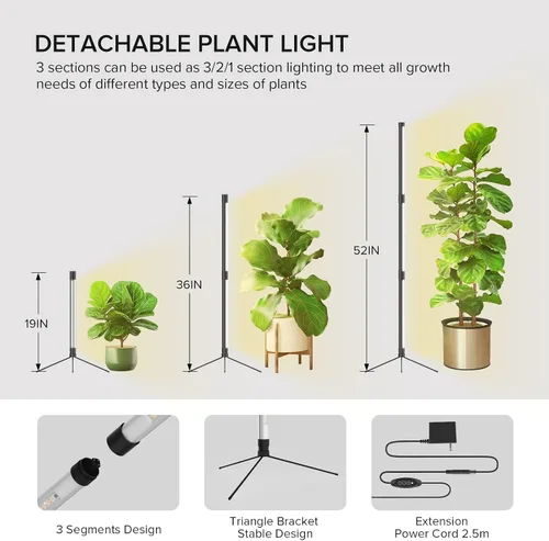 Vista 3 de SANSI Luz de Crecimiento Vertical, Luz de Crecimiento T10 de Pie para Plantas de Interior, Luz de Plantas de Espectro Completo de 80W 144 LEDs