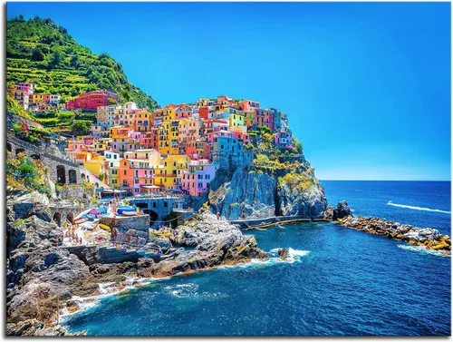 Vista 12 de NAN Wind 3 piezas de lienzo moderno pintura de pared paisaje urbano tradicional puerto mediterráneo mar Cinque Terre Italia costa paisaje impresión