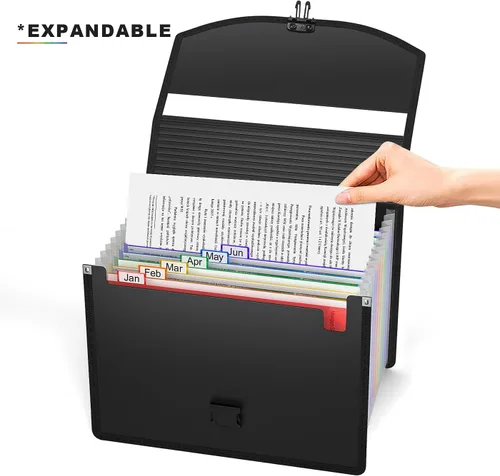 Vista 3 de Organizador de archivos de acordeón con asa, carpeta de archivos expandible de 13 bolsillos para papel, documentos, facturas, caja de archivo