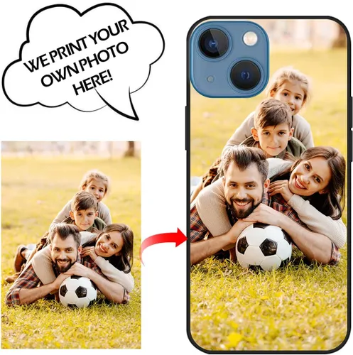 Vista 5 de Funda de teléfono con foto personalizada para iPhone 13 Mini, imagen/texto personalizados, funda negra delgada y suave, regalo único de nicho