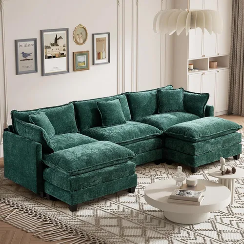 Vista 50 de Sofá seccional modular convertible de 76.7", sofás de dos plazas de chenilla con asiento profundo y cojines tipo loveseat para sala de estar, Beige