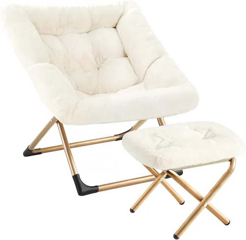 Vista 12 de Youtanic Comfy - Silla tipo platillo de gran tamaño, silla de lectura de piel sintética suave para adultos, marco de metal XL estable y almohadilla