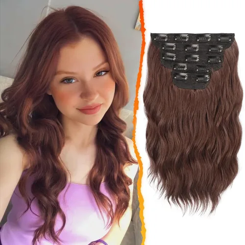 Vista 17 de BARSDAR Extensiones de cabello ondulado con clip negro marrón - 14 pulgadas, extensiones de cabello corto ondulado con clip para mujer - 5 piezas