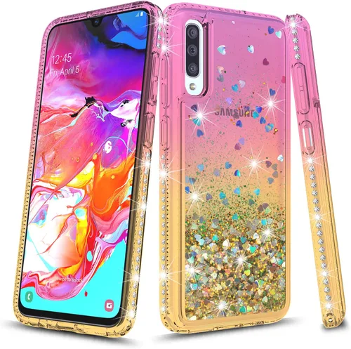 Vista 6 de Funda compatible con Samsung Galaxy A70, Quicksand Glitter Brillante Rhinestone Liquid Colorful TPU Bumper Funda protectora para Samsung Galaxy A70