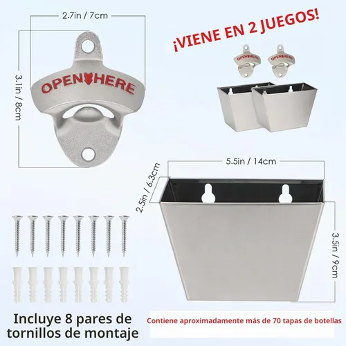 Vista 5 de kilofly 2 juegos de abrebotellas de cerveza tapa colector cubo hombre cueva regalo montado en la pared