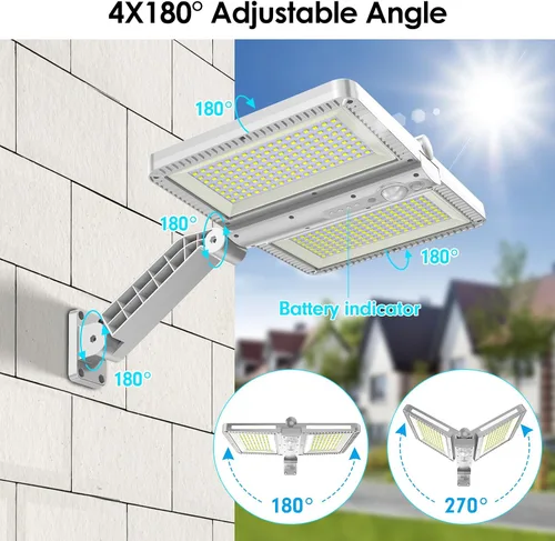 Vista 7 de ropelux Luces solares para exteriores, 6000LM sensor de movimiento, luces para exteriores, paneles solares dobles grandes, IP65 impermeable y 5