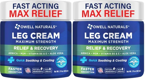 Vista 10 de OWELL NATURALS Crema calmante para las piernas, fórmula calmante penetrante profunda, acción rápida y máxima fuerza con árnica, aloe vera vitamina