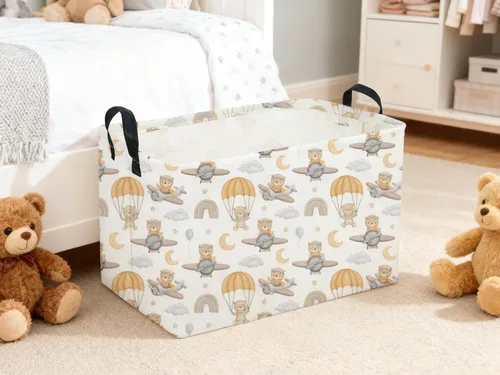 Vista 5 de Sanjiaofeng - Cestas rectangulares para niños con forma de oso, contenedores de almacenamiento con asas. Linda cesta de almacenamiento para ropa