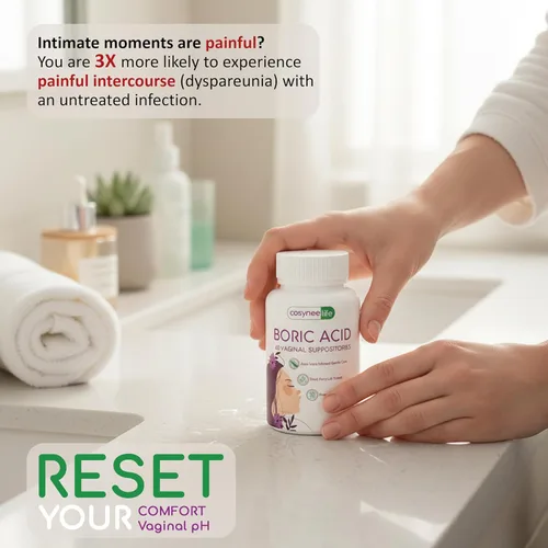 Vista 3 de cosynee Cápsulas de ácido bórico para mujeres con aloe vera – 60 cápsulas, 650 mg cada una – Apoyo a la higiene femenina