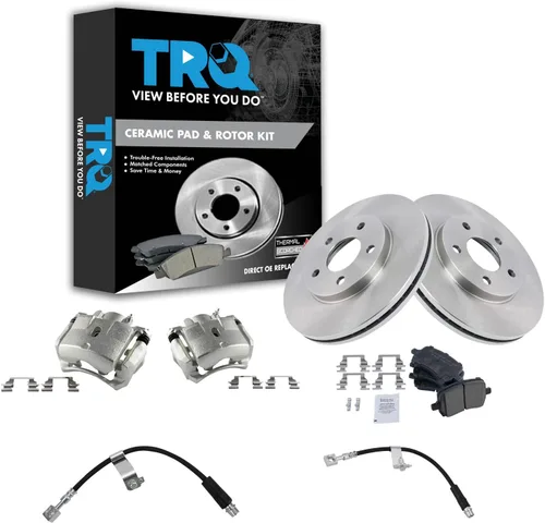 Vista 13 de TRQ Juego de pastillas de freno delanteras y rotores de cerámica, pinzas, mangueras, compatibles con Honda Odyssey 2005-2010