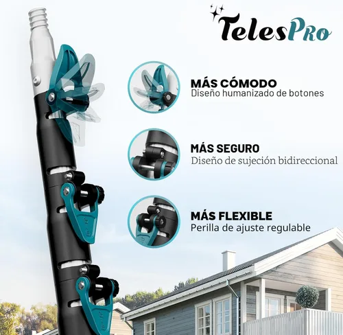 Vista 8 de TelesPro Escobilla de ventana de alto alcance de 20 pies con poste de extensión de 5 a 12 pies, herramienta de limpieza de ventanas con poste
