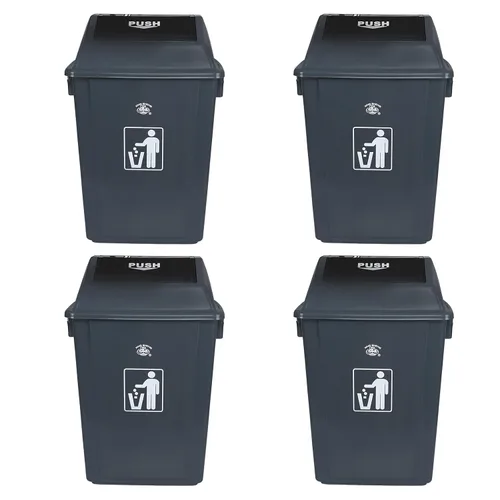 Vista 7 de Paquete de 4 cubos de basura de plástico de 13 galones con tapas, cubo de basura gris grande