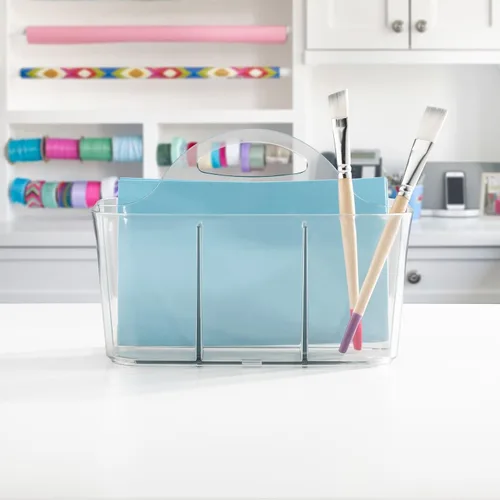 Vista 3 de mDesign Organizador portátil de plástico para manualidades, cesta dividida con asa para manualidades, costura, suministros de arte, capacidad