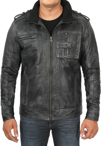 Vista 8 de Blingsoul Real Lambskin Leather Jacket Men - Chaquetas de cuero para Hombres