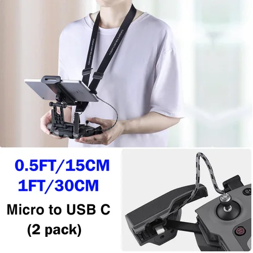 Vista 5 de Cable de control remoto micro a USB C de 1 pie+0.5 pies (paquete de 2) para iPhone 17/16/16e/15 Pro Max, DJI Mavic Mini SE, Mavic 2 Pro/Zoom/Air