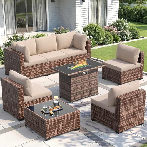 Vista 22 de Amopatio Juego de muebles de patio de 7 piezas, seccionales para exteriores, beige Negro/Beige