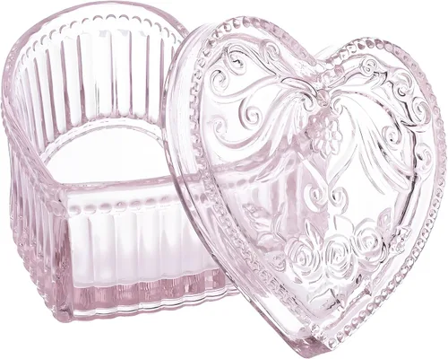 Vista 12 de Gaolinci Caja de almacenamiento de vidrio de cristal en forma de corazón con relieve Caja de joyería Caja de dulces con tapa - Ámbar
