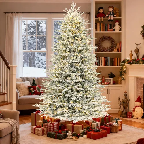 Vista 18 de Hykolity Árbol de Navidad flocado preiluminado de 7.5 pies, 450 luces LED 1592 puntas flocadas mixtas, 450 LED blanco cálido y multicolor, 10 modos