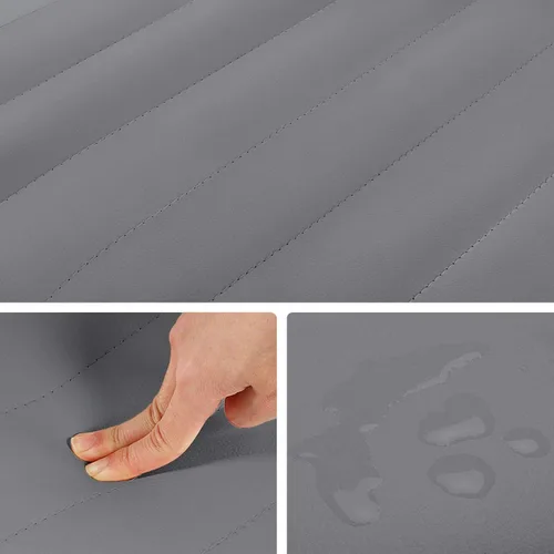 Vista 8 de Yaheetech Silla de oficina de trabajo de polipiel acanalada sin brazos, silla ejecutiva ajustable con respaldo bajo y ruedas, gris