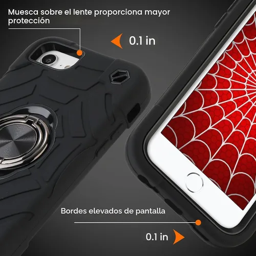 Vista 6 de Funda para iPhone SE de 3ª/2ª generación, iPhone 8/7/6/6S con soporte (no para modelos de tamaño grande), funda híbrida a prueba de golpes de Negro