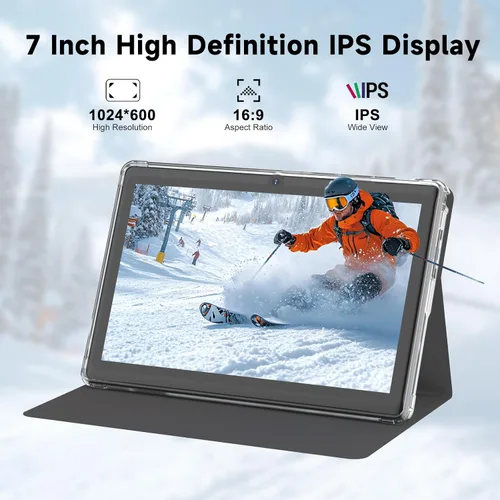 Vista 3 de Tablet 7Inch Android 14.0 con funda protectora, 3GBRAM+32GB ROM, pantalla IPS, cámara dual, Bluetooth 5.0 WiFi Tab (negro)