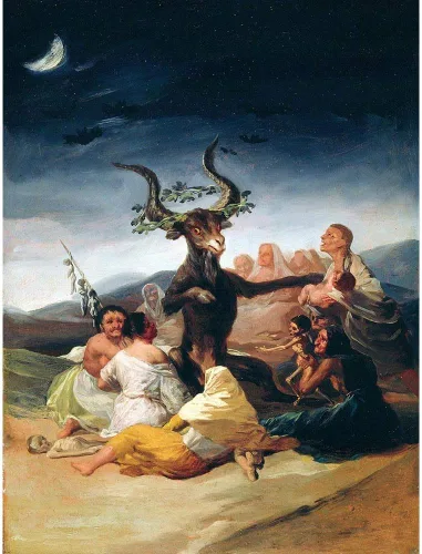 Vista 6 de Wee Blue Coo Pintura Fantasía Paisaje Goya Brujas Sabbath Arte Impresión Marco Póster Decoración de Pared 12x16 pulgadas