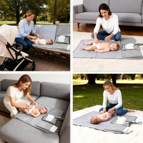 Vista 2 de Cambiador de pañales portátil, almohadillas de cambio de pañales de viaje lavables y plegables, tapete cambiador de bebé grande con bolsillo