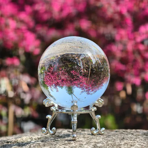 Vista 6 de Bola de cristal óptico transparente K9 de 3.94 pulgadas con soporte, esfera de vidrio decorativa para fotografía, decoración mágica de adivinación