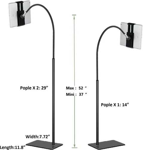 Vista 2 de Soporte de suelo para tableta con cuello de cisne flexible y base estable, soporte para tableta ajustable de 360 grados para iPad, teléfono celular