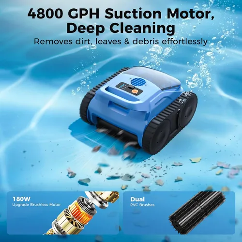 Vista 4 de Limpiador robótico inalámbrico para piscinas, aspiradora robótica automática para piscinas enterradas, limpieza de robot de piscina de spa de hasta