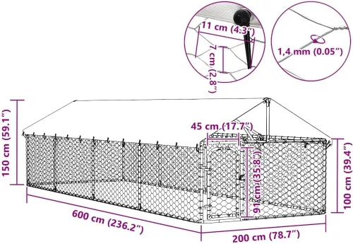 Vista 4 de vidaXL Perrera para perros al aire libre con techo 236.2"x78.7"x59.1