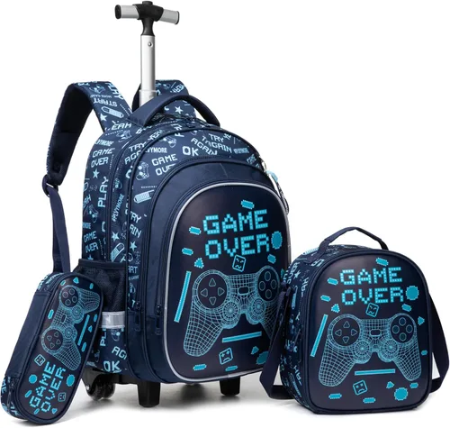 Vista 8 de Meetbelify Mochila con ruedas para niños, mochila con ruedas, equipaje para niños, 01 Azul, Computadora portátil
