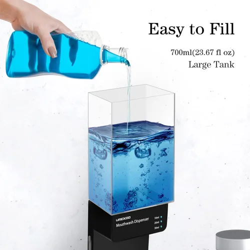 Vista 7 de UMICKOO Dispensador automático de enjuague bucal para baño, 23.67 onzas, dispensador de enjuague bucal montado en la pared con tazas magnéticas