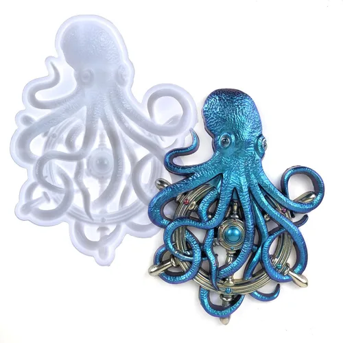 Vista 13 de Molde de resina de pulpo, Gasusen 3D de animales marinos grandes, pulpo, moldes de silicona para fundición de resina epoxi, adornos colgantes