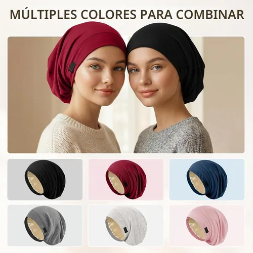 Vista 6 de 2 gorros de satén para dormir para mujer, Multi-A